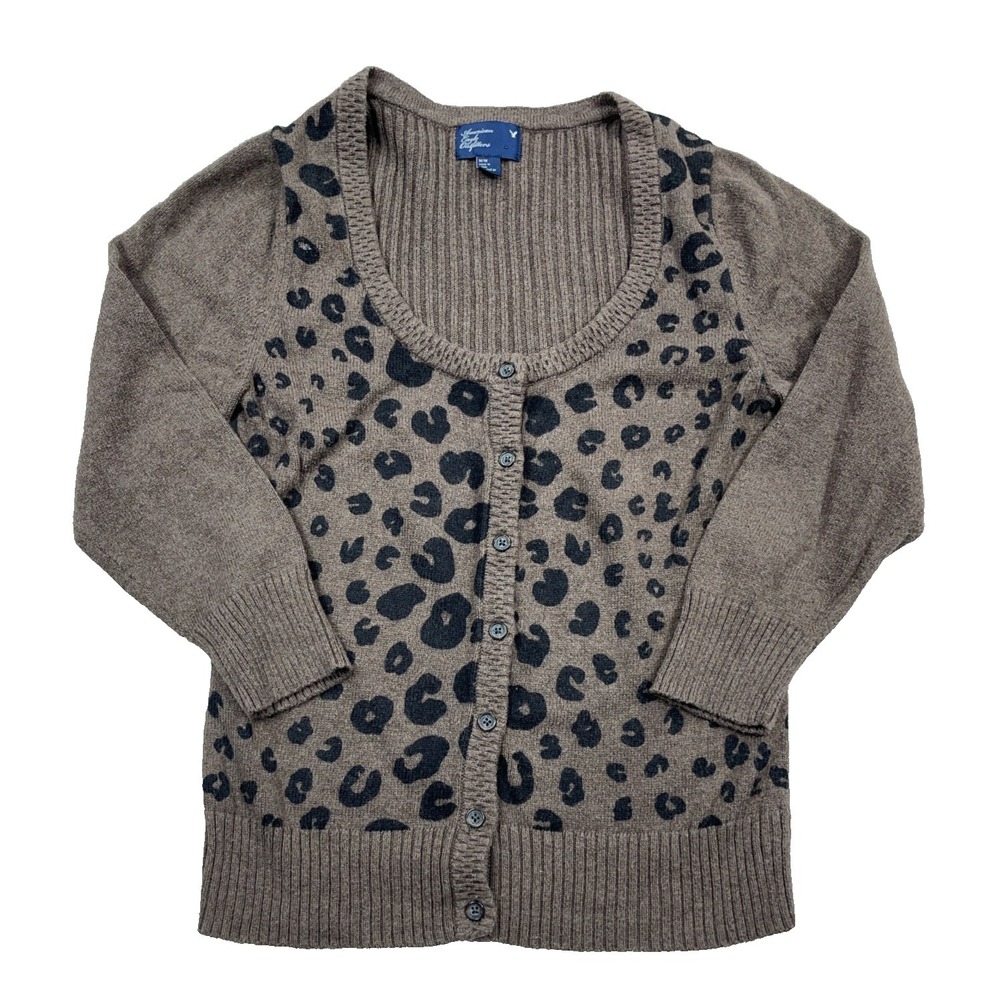 Vintage Y2K American Eagle Cardigan Sweater‎ Women Medium Leopard Cheetah Bella